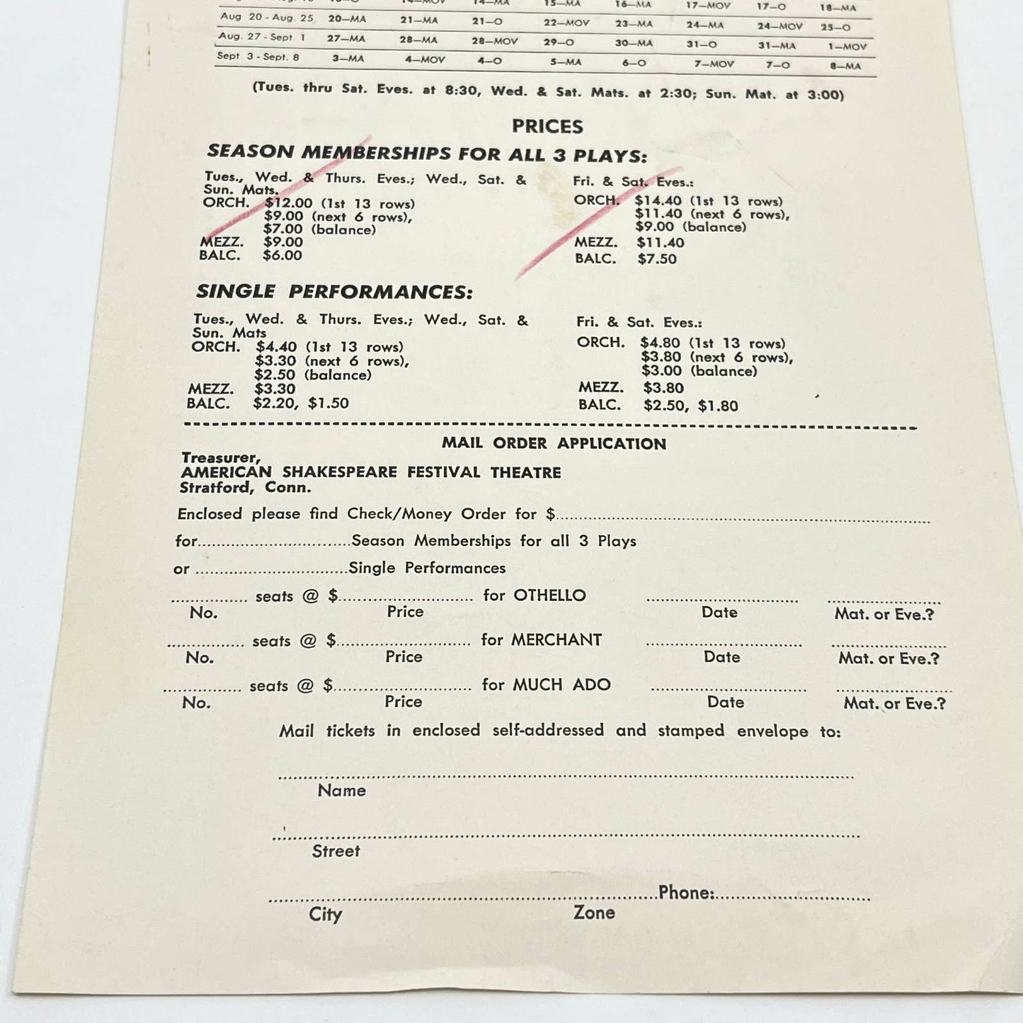 1957 American Shakespeare Festival Theater Leaflet Othello Stratford CT AB3