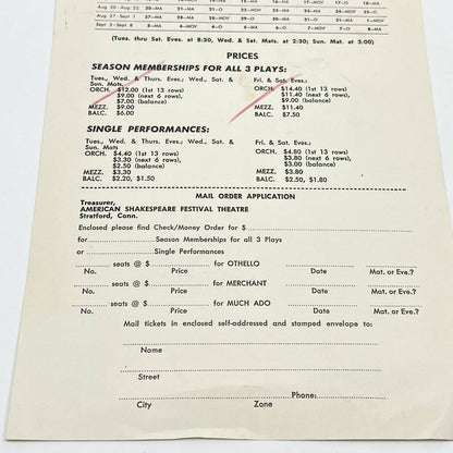 1957 American Shakespeare Festival Theater Leaflet Othello Stratford CT AB3