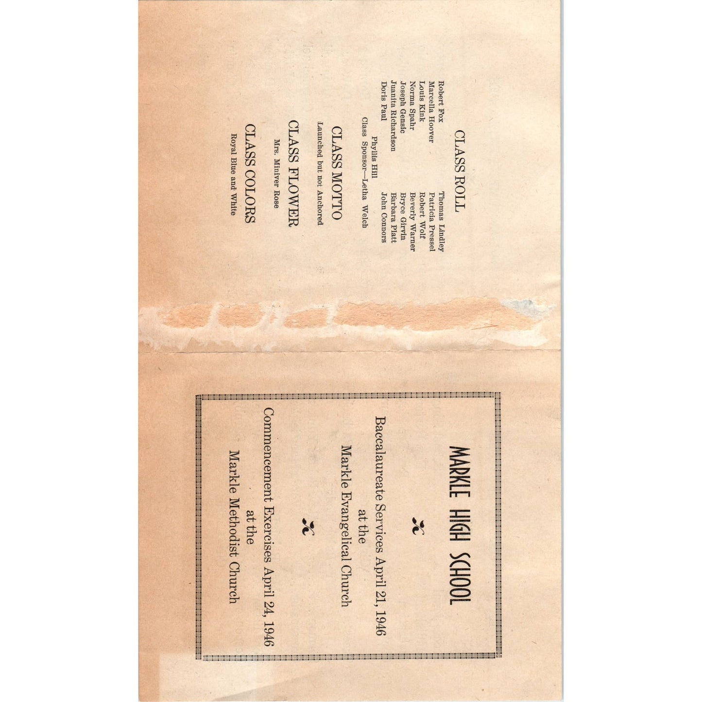 1946 Markle High School Indiana Commencement Invitation Program SF2