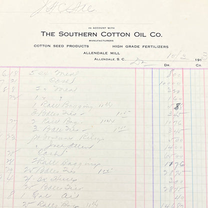 1913 Southern Cotton Oil Company Letterhead Receipt Allendale SC AB9-3