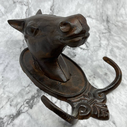 Vintage Heavy Cast Iron Horse Head Double Coat Hook 8x6 TJ8