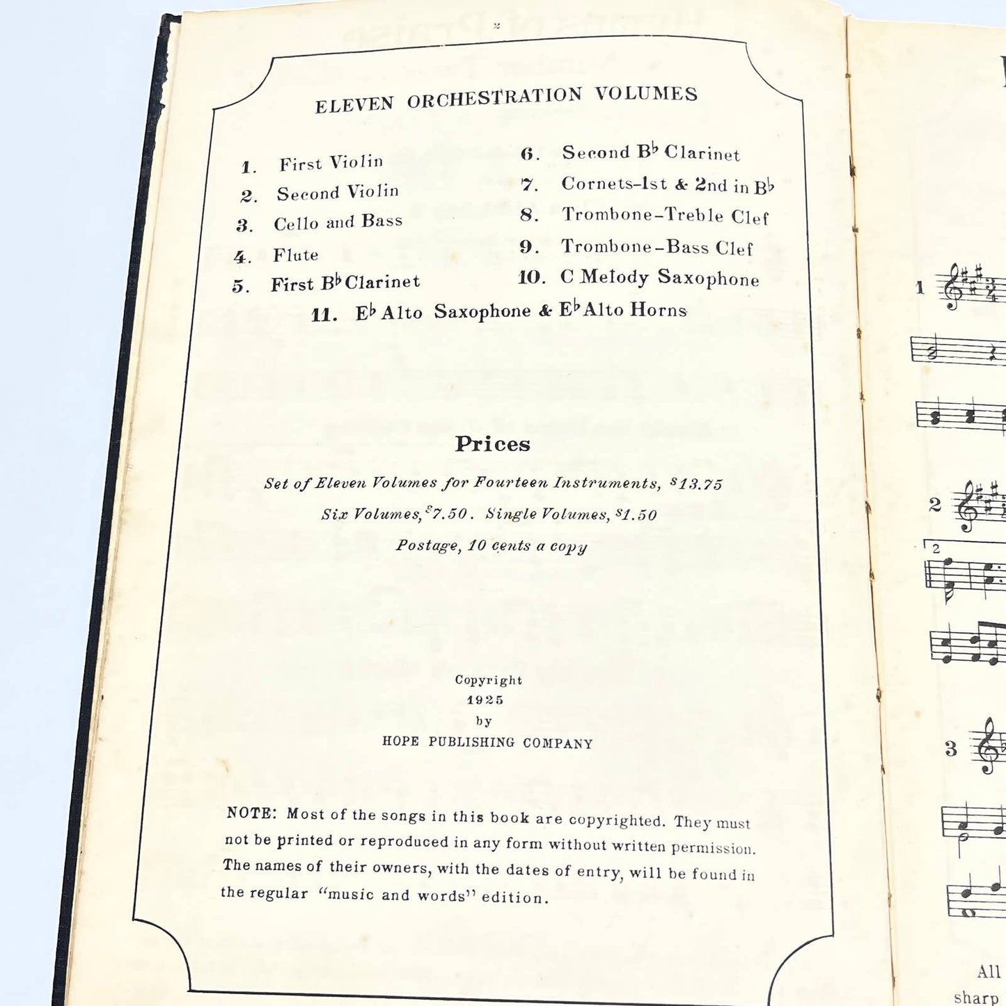 1925 Hymns of Praise Number Two Orchestration for Coronet TG4