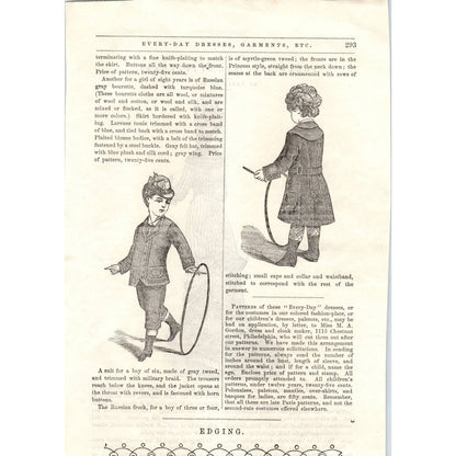 1878 Victorian Engraving Polanaise Dress Boy's Tweed Suit SF2