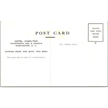 Hotel Hamilton Bedroom Interior Washington D.C. Original Postcard TK1-P2