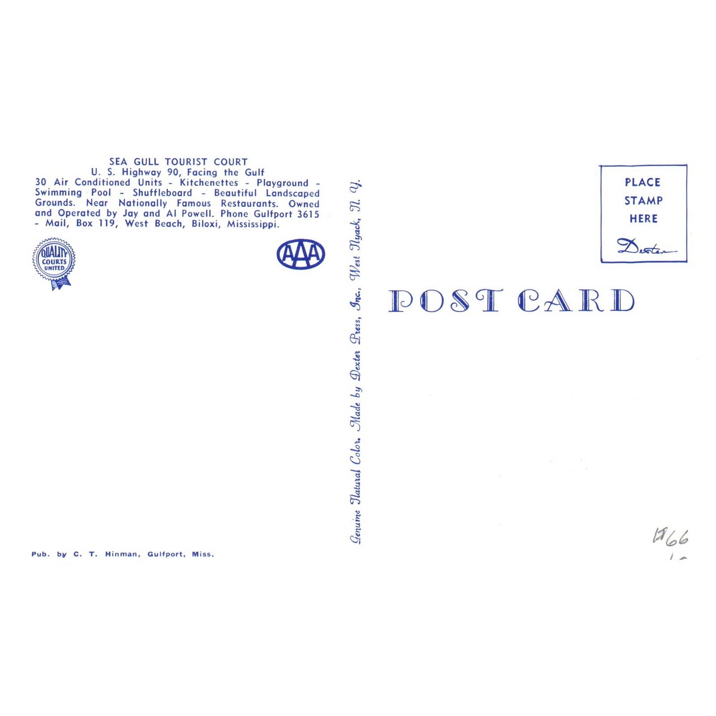 Sea Gull Tourist Court West Beach Biloxi Mississippi - Postcard TJ8-1-2