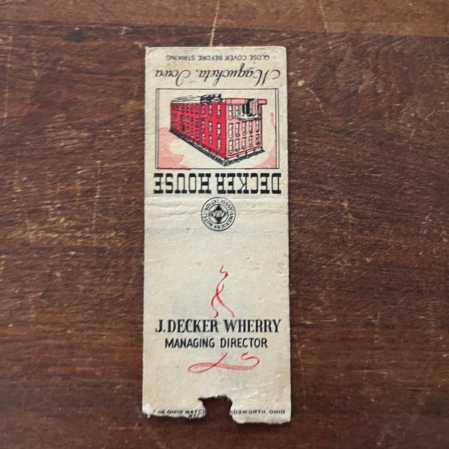 Decker House J. Decker Wherry Maquoketa IA Advertising Matchbook Cover SB3-M5