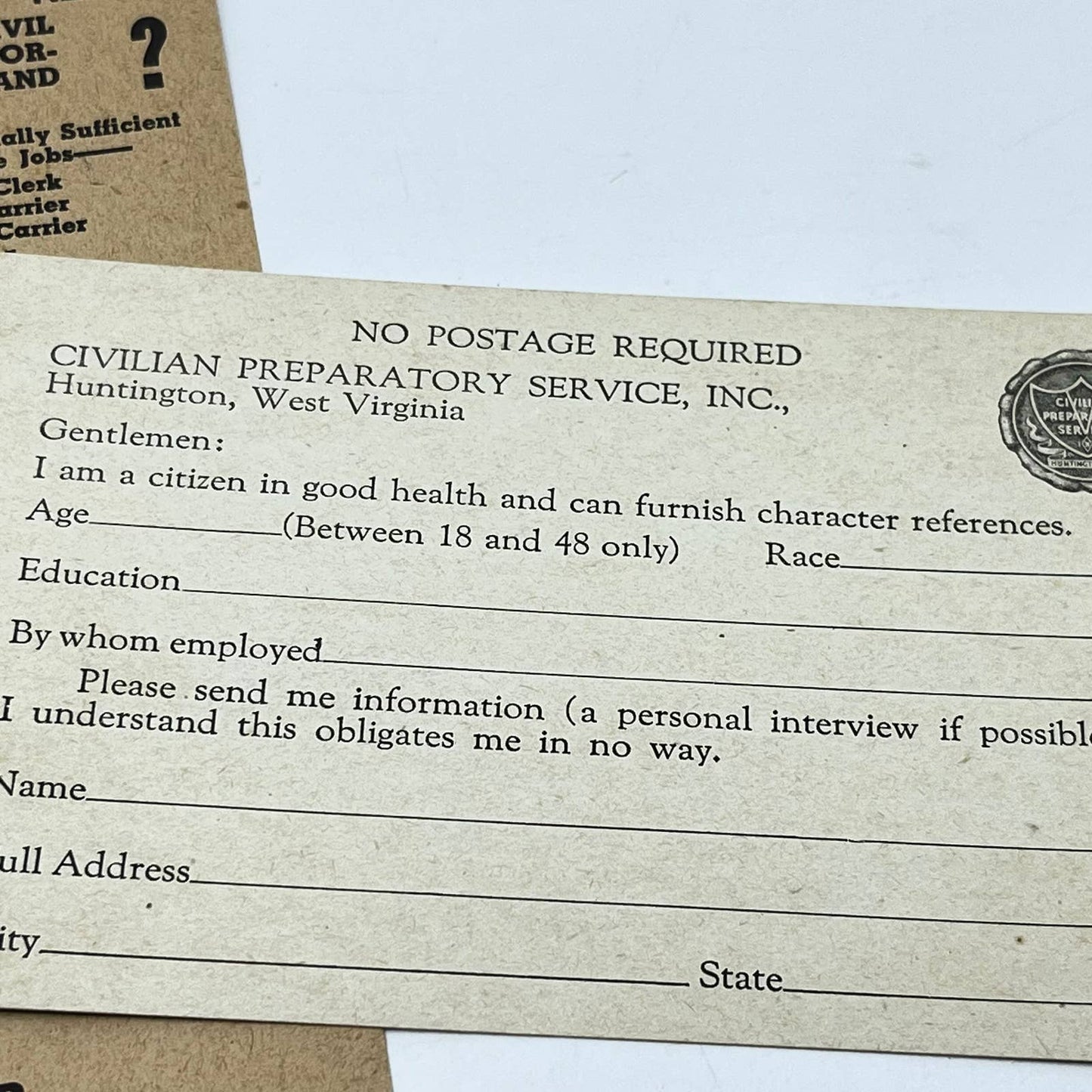 1950s Civil Service Forms Huntington WV Los Angles CA SC5