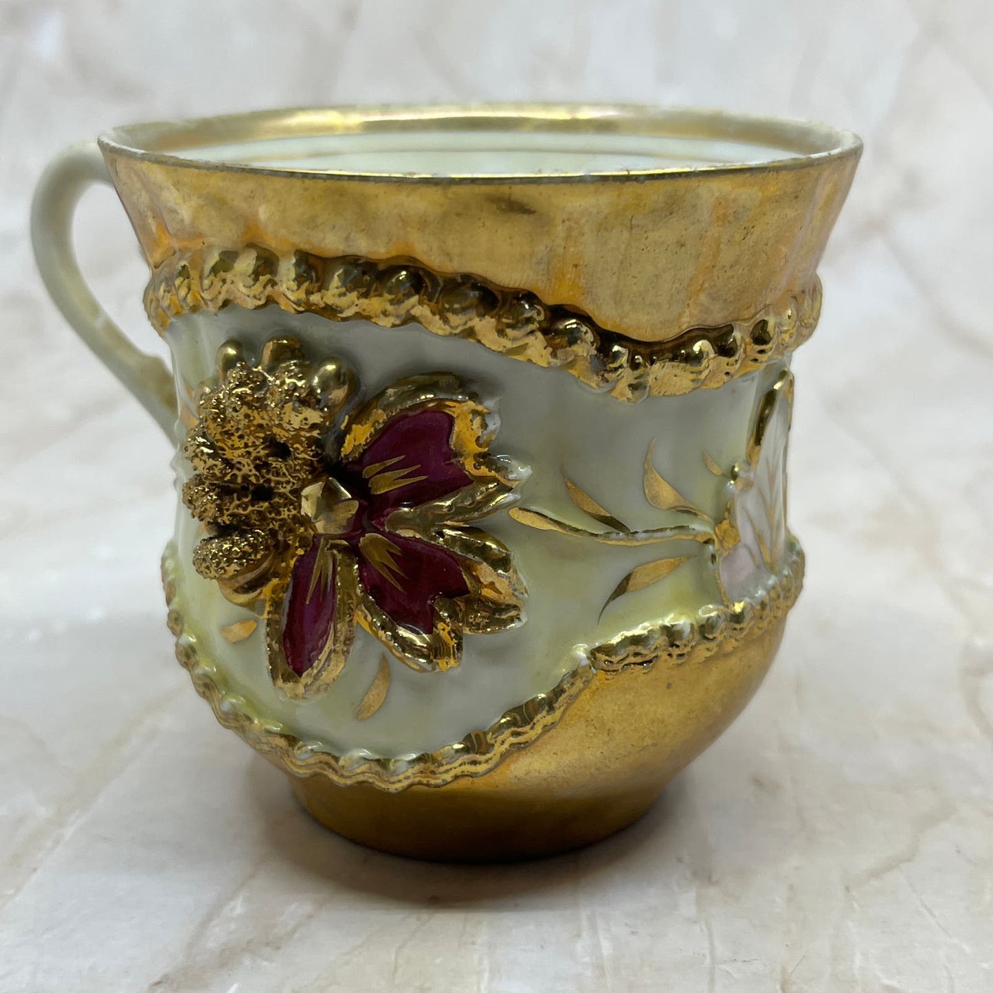 Gold Flower Maroon Floral Embossed Tea Coffee Cup Germany TE5