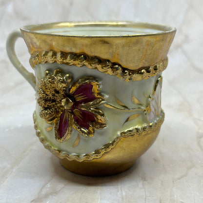 Gold Flower Maroon Floral Embossed Tea Coffee Cup Germany TE5