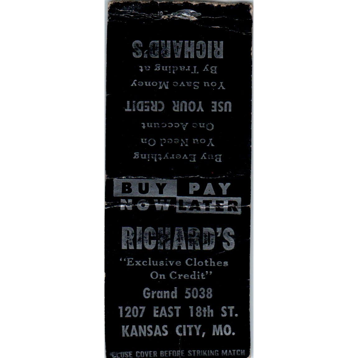Richard's Exclusive Clothes Kansas City MO Advertising Matchbook Cover SA9-M1