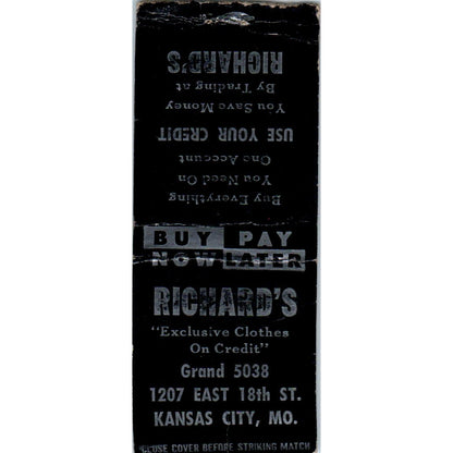 Richard's Exclusive Clothes Kansas City MO Advertising Matchbook Cover SA9-M1
