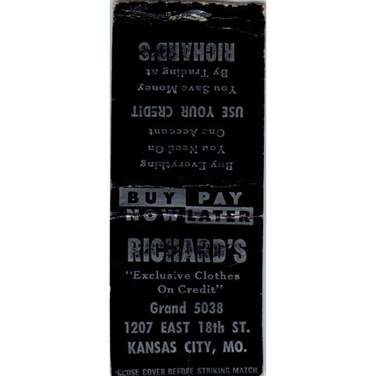 Richard's Exclusive Clothes Kansas City MO Advertising Matchbook Cover SA9-M1