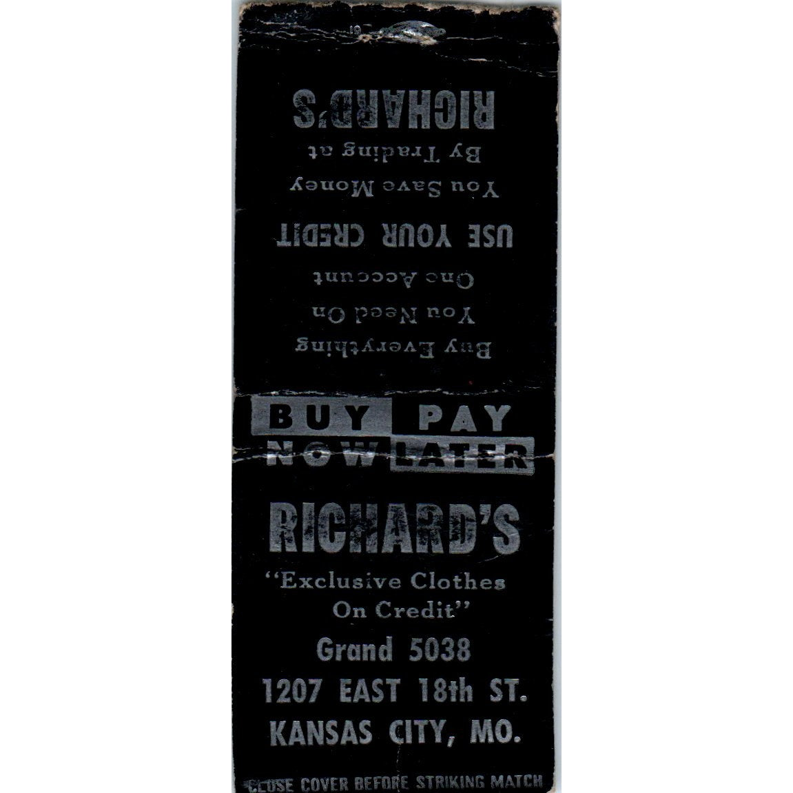 Richard's Exclusive Clothes Kansas City MO Advertising Matchbook Cover MM9-5