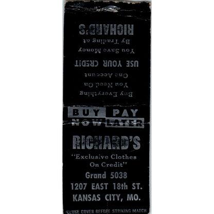 Richard's Exclusive Clothes Kansas City MO Advertising Matchbook Cover MM9-5