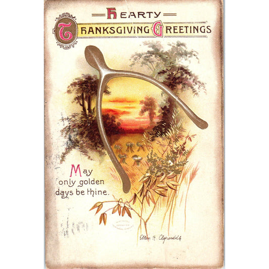 Ellen Clapsaddle Thanksgiving Wish Bone Embossed 1912 Original Postcard TK1-28