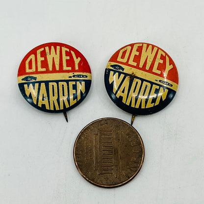 1948 DEWEY/WARREN Litho Pinback Button Presidential Campaign Pin Set of 2 SF4