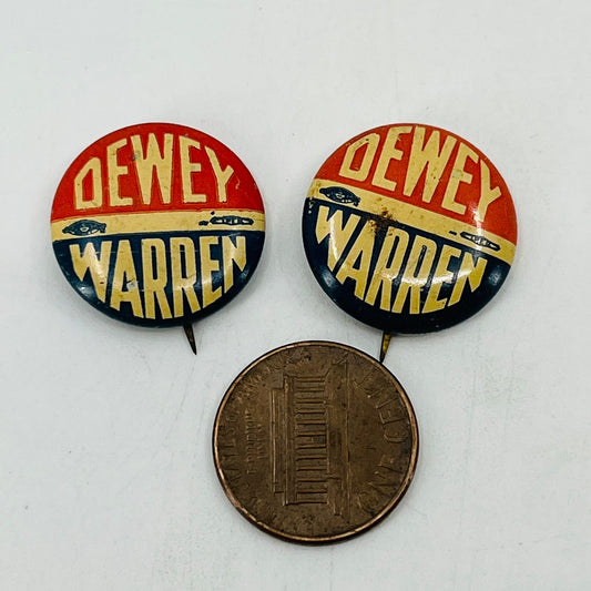 1948 DEWEY/WARREN Litho Pinback Button Presidential Campaign Pin Set of 2 SF4