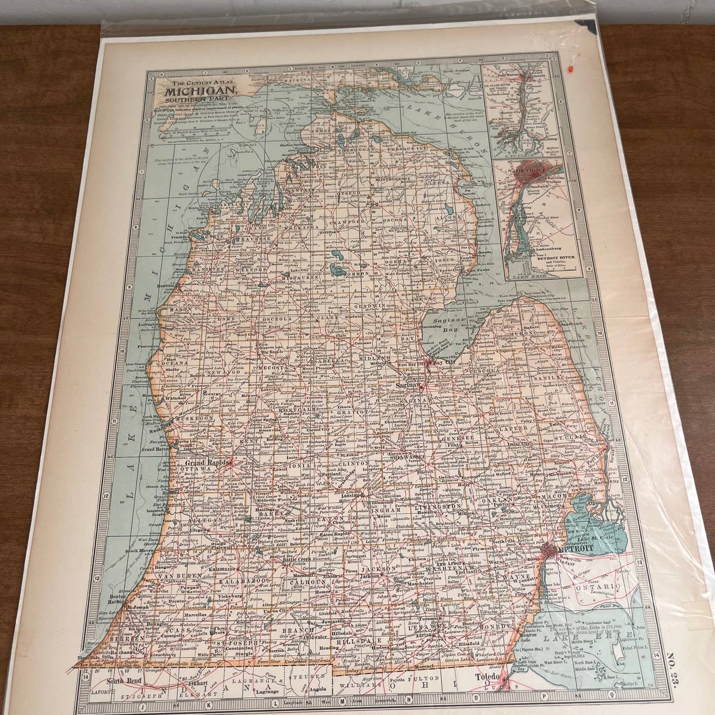 Antique 1897 The Century Atlas Map of MICHIGAN SET OF 2 Engraved 12.5 x 17 FL5