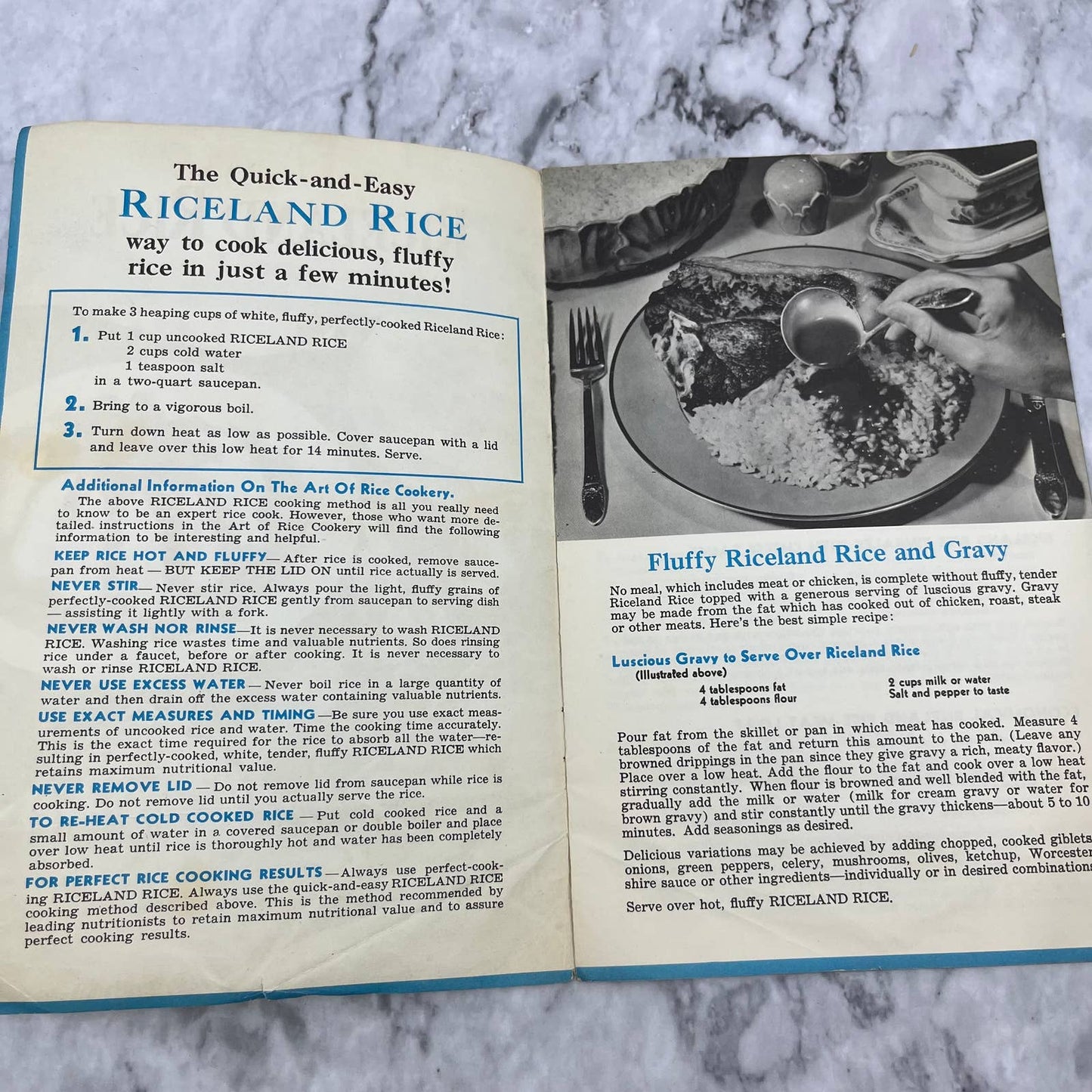 1960s Riceland Rice Quick and Easy Kitchen Tested Recipes Cookbook TJ4