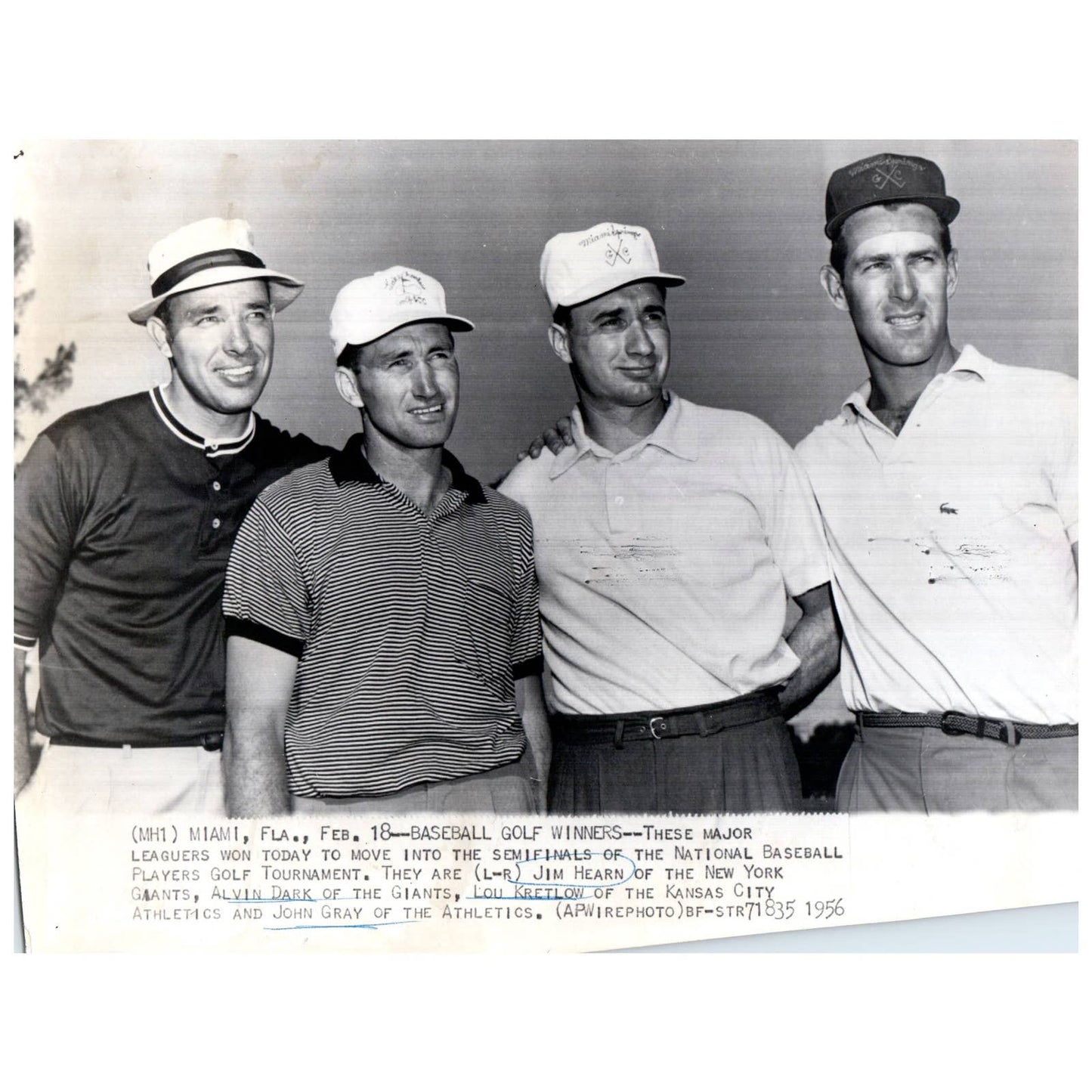 1956 Press Photo Baseball Golf Tournament Hearn Dark Kretlow Gray 7x9" AD2