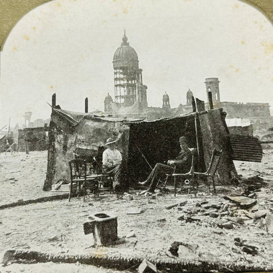 1906 Stereoview Card View of San Francisco Earthquake Refugee Camp from Ruins