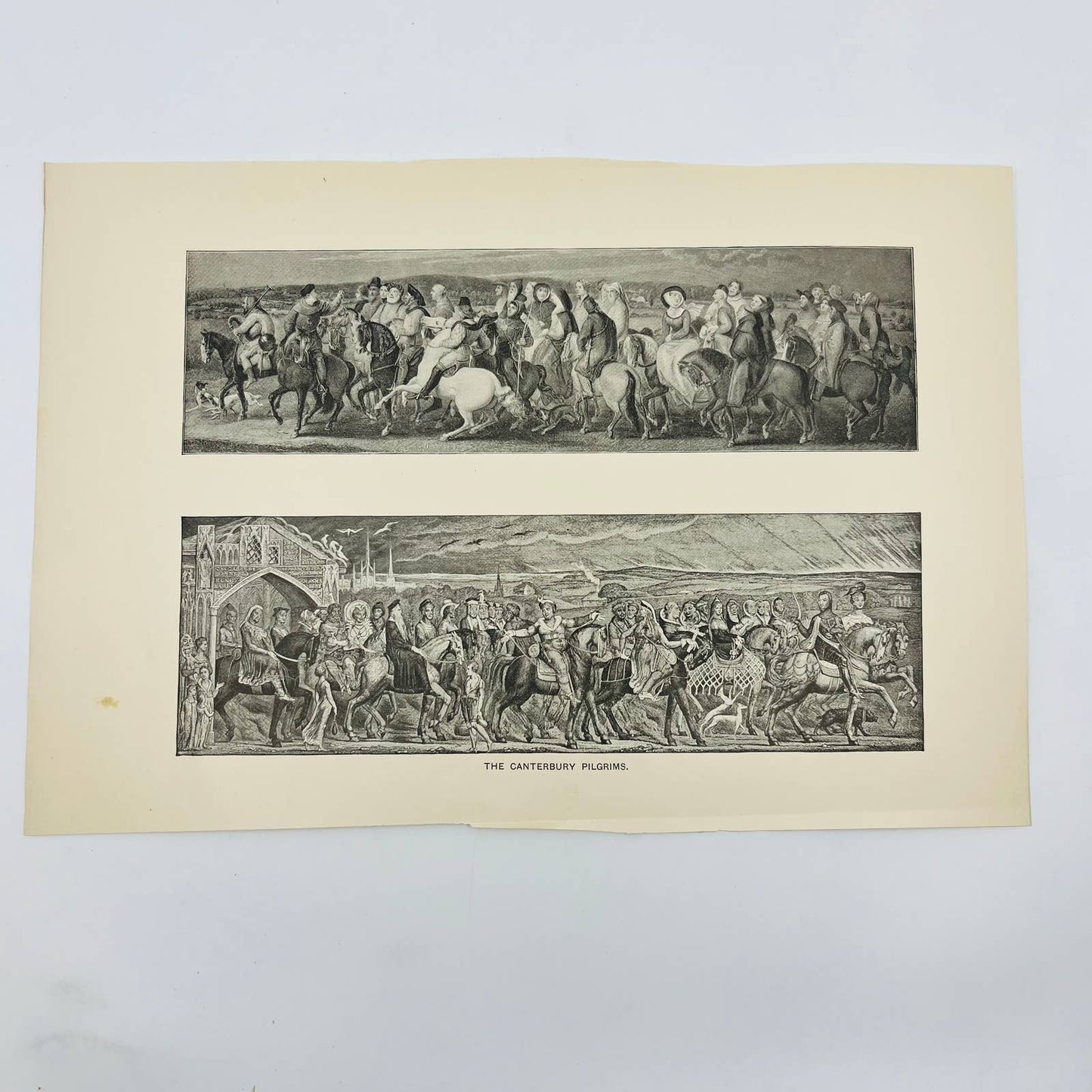 1880s Victorian Art Print Engraving THE CANTERBURY PILGRIMS Stothard & Blake