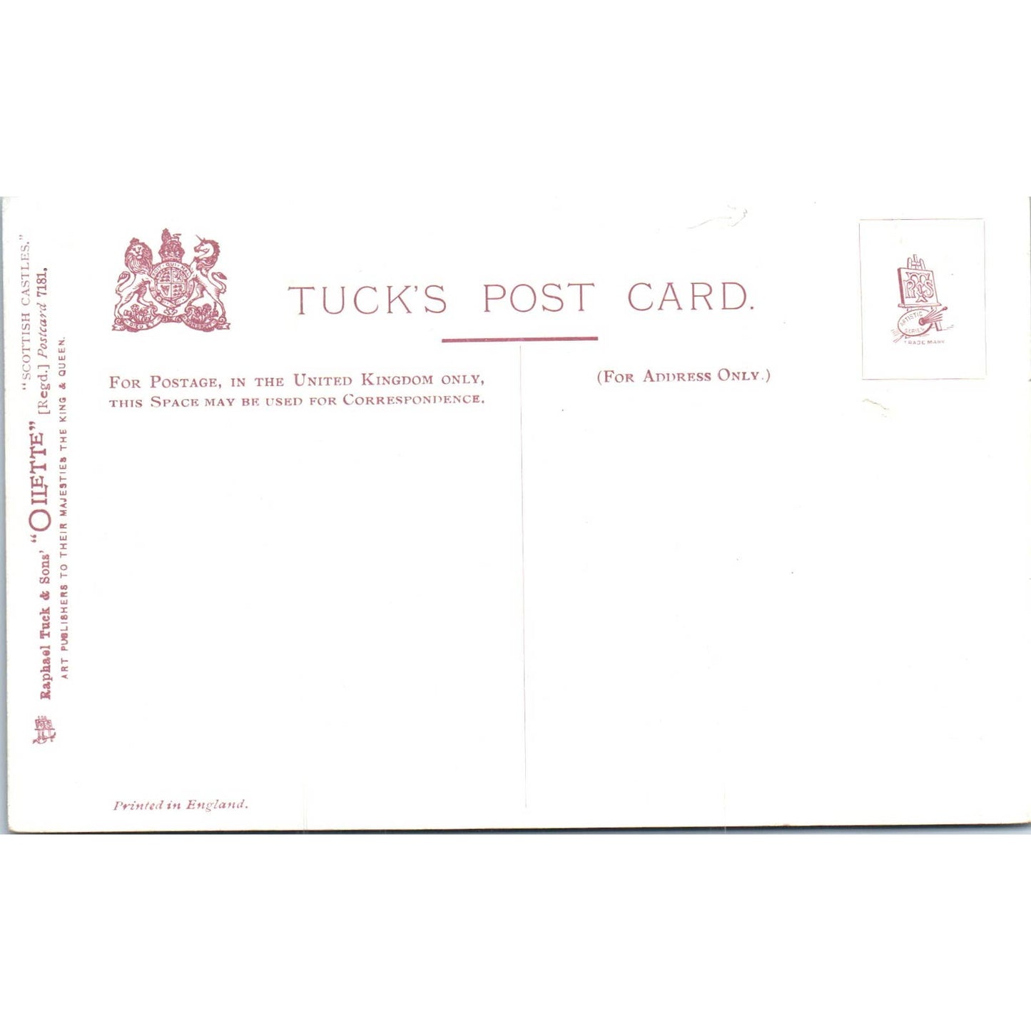 Scottish Castles - Edinburgh Raphael Tuck Oilette Original Postcard TK1-P17