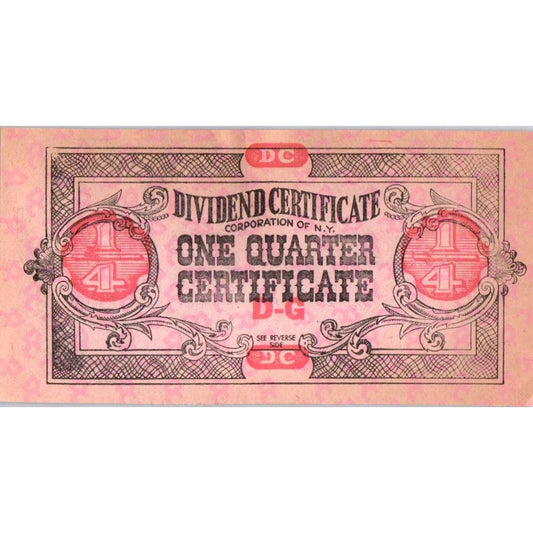 Dividend Certificate Co NY Advertising Coupon One Quarter SE5