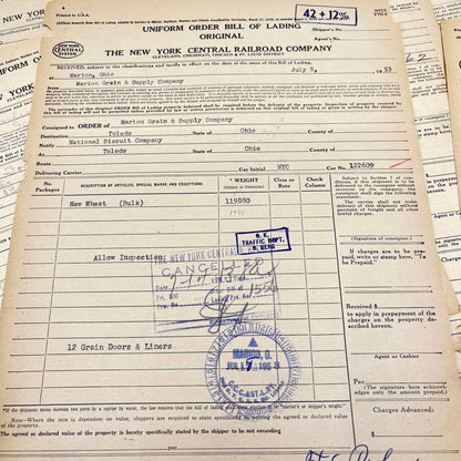 1953 The New York Central Railroad Co RR Original Bill of Lading Lot of 10 AB1-1