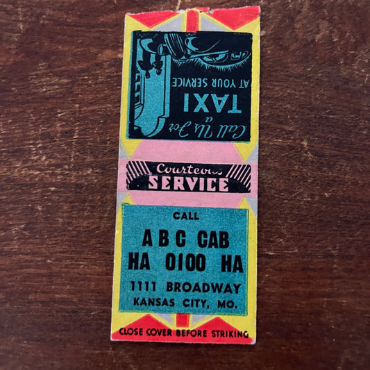 ABC Cab Taxi Service Kansas City MO Advertising Matchbook Cover SB3-M2