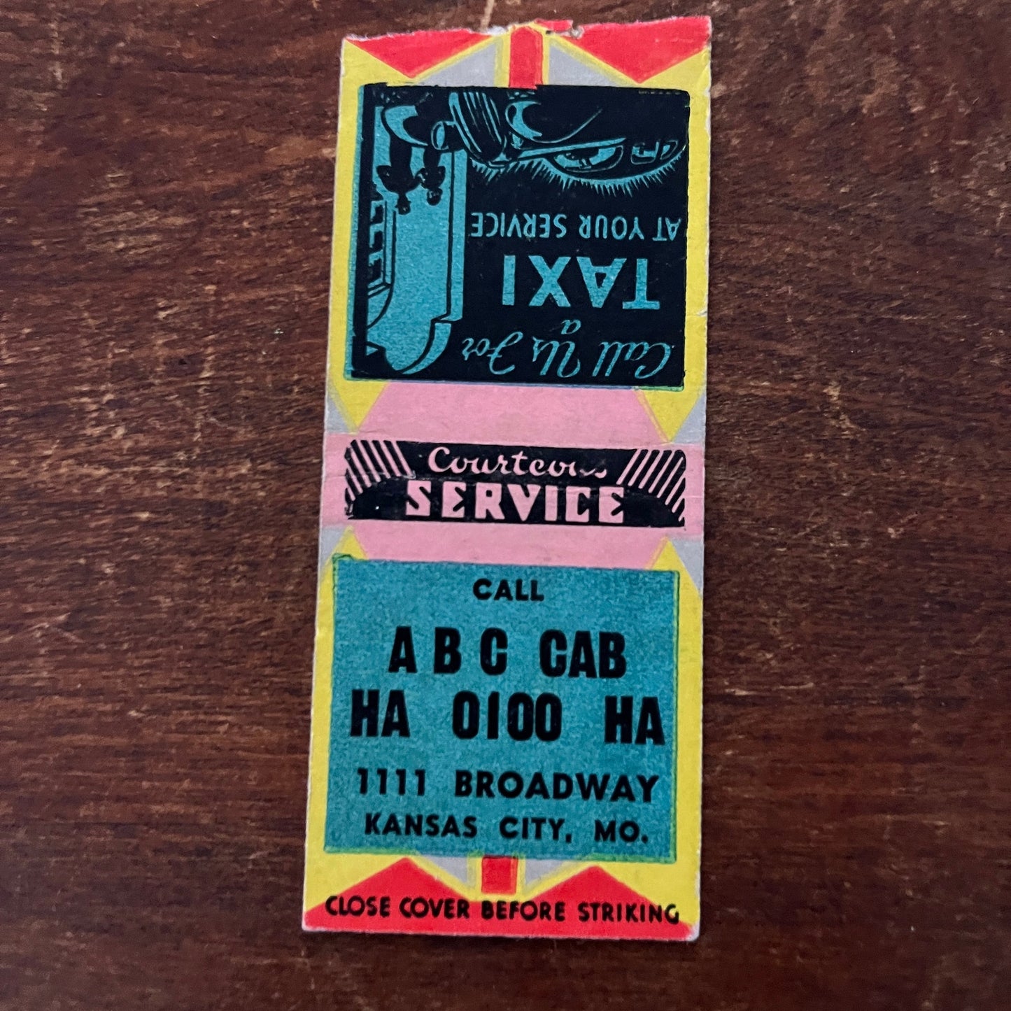 ABC Cab Taxi Service Kansas City MO Advertising Matchbook Cover MM11-6