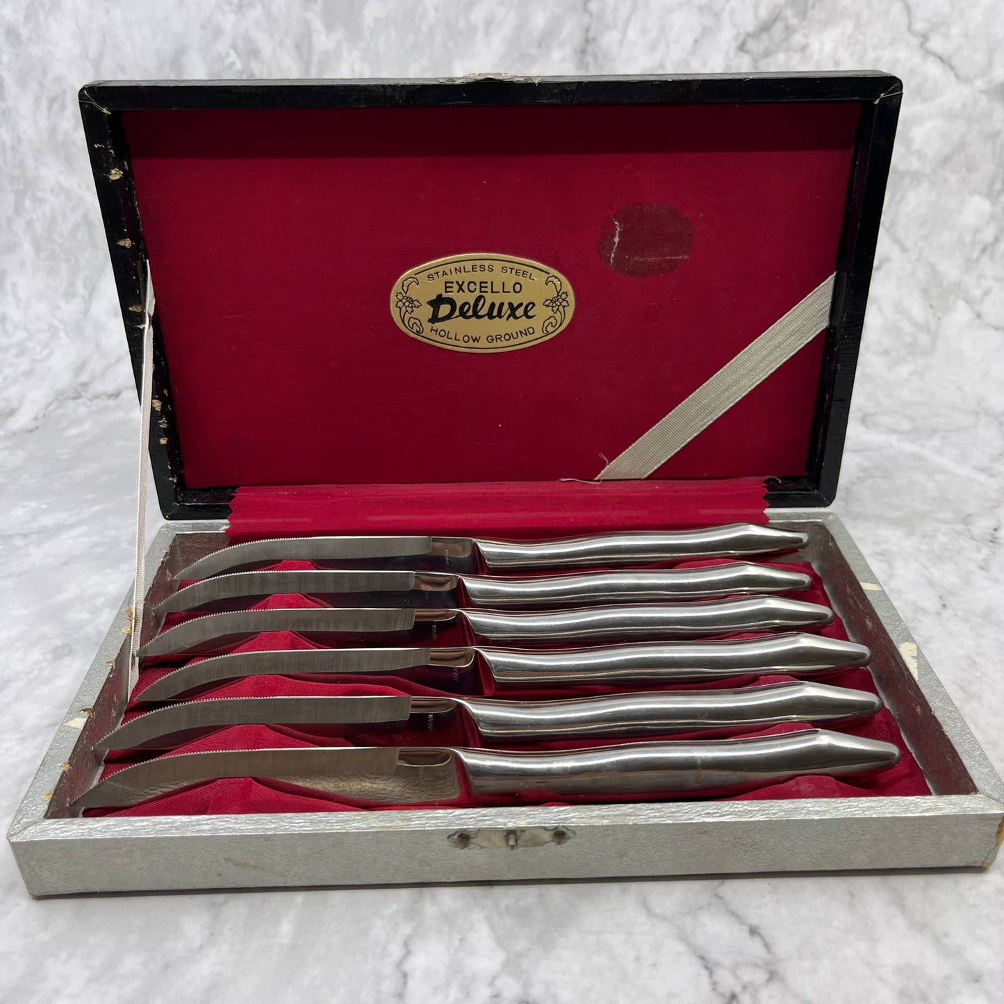 Vtg MCM Excello Deluxe Hollow Ground Stainless Steel Set Of 6 Steak Knives TA9