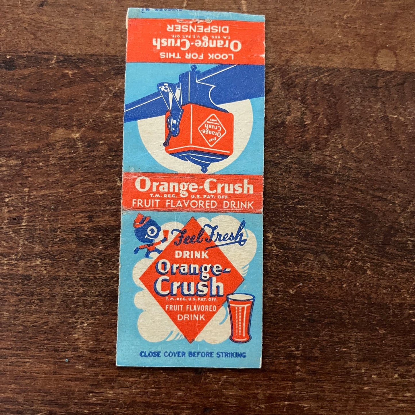 Orange Crush Soda Dispenser Advertising Matchbook Cover SB3-M1