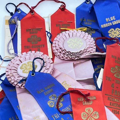 1950s HUGE Lot of Prize Ribbons Tri-County 4-H Fair Herrington Kansas TA3-1