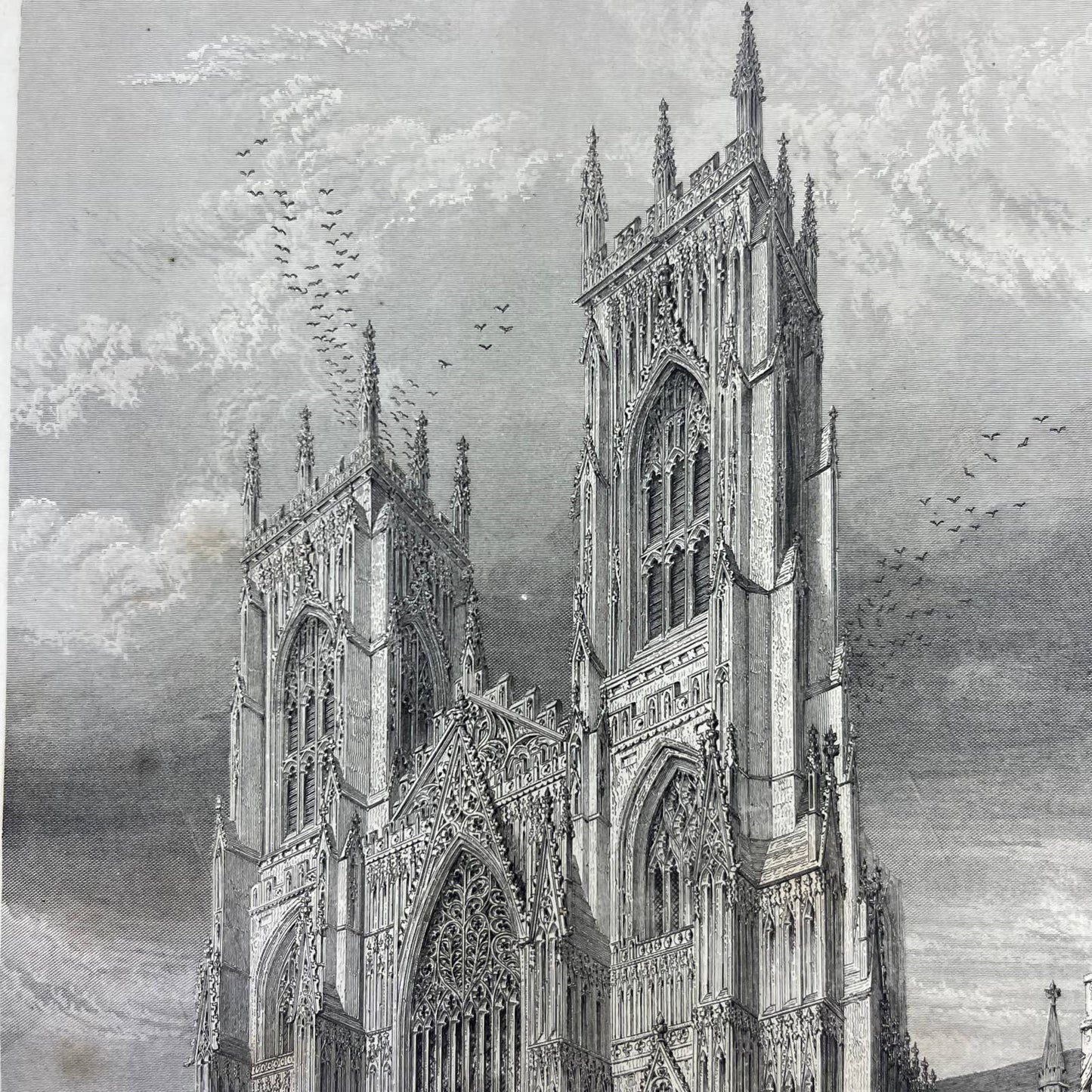 1836 Original Art Engraving York Cathedral West Front View Floor Plan & Bio TG6