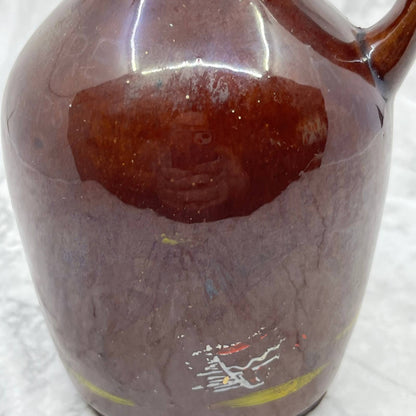 Vtg Redware Clay Souvenir Snake Bite Jug Indian Chief Decanter MCM 8” TB4