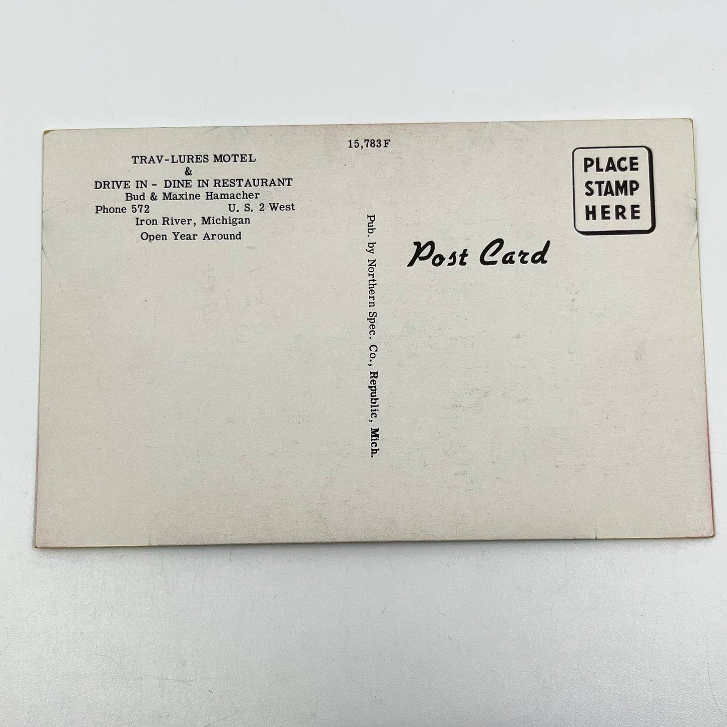 1950s Trav-Lures Motel & Restaurant Bud & Maxine Hamacher Iron River MI SC9