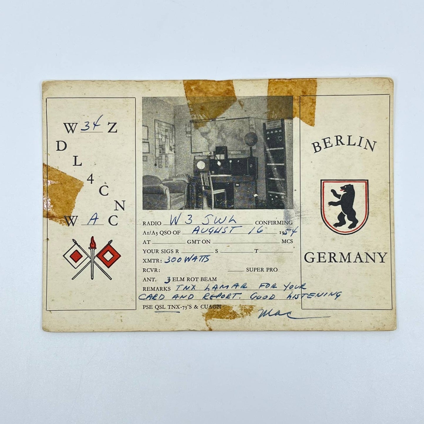 1954 QSL Radio Card DL4CN Berlin Germany Lamar Rambo SC6