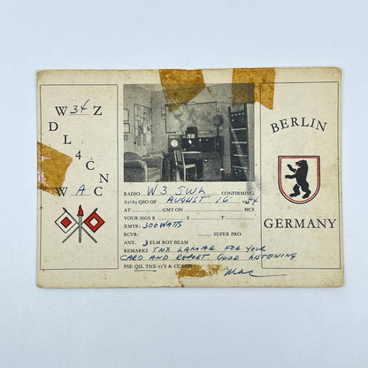 1954 QSL Radio Card DL4CN Berlin Germany Lamar Rambo SC6