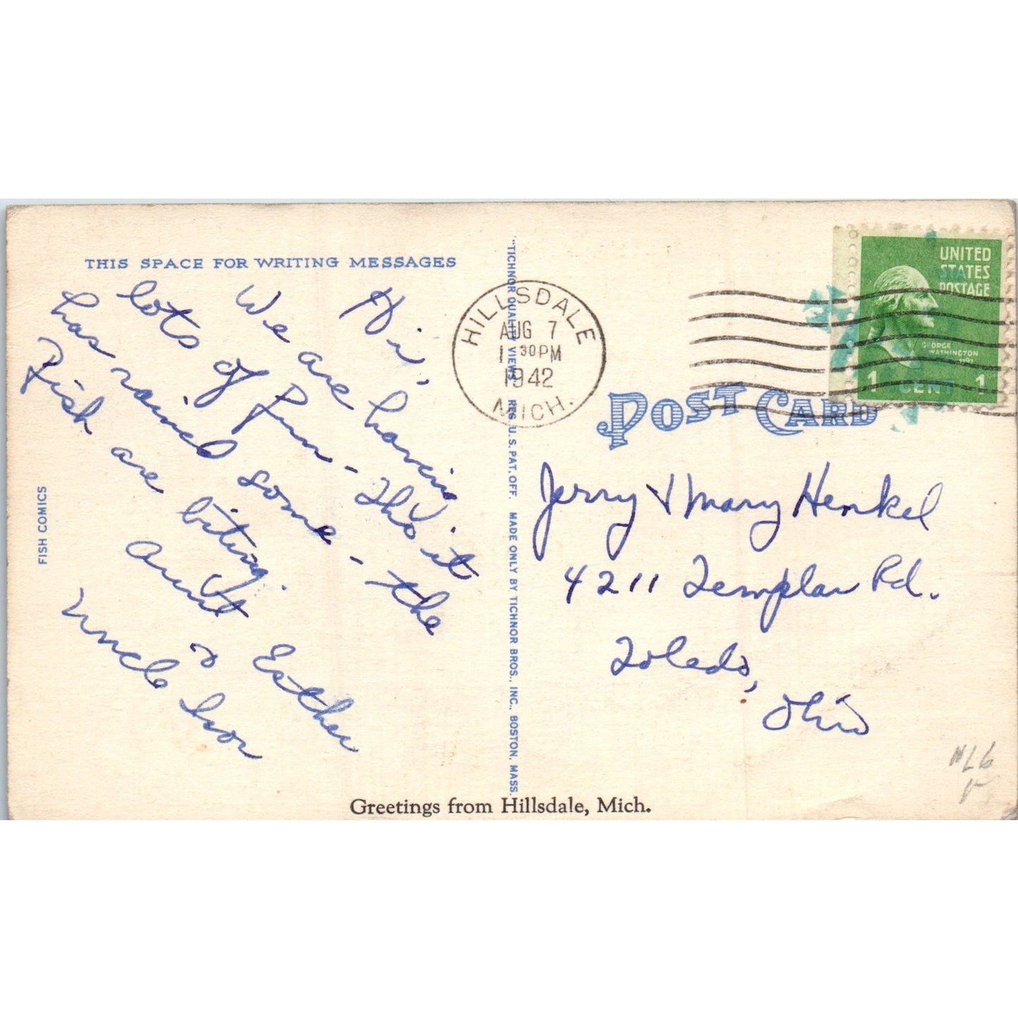 Man Catching Giant Fish Comic Ocean Fishing 1942 Original Postcard P2-3