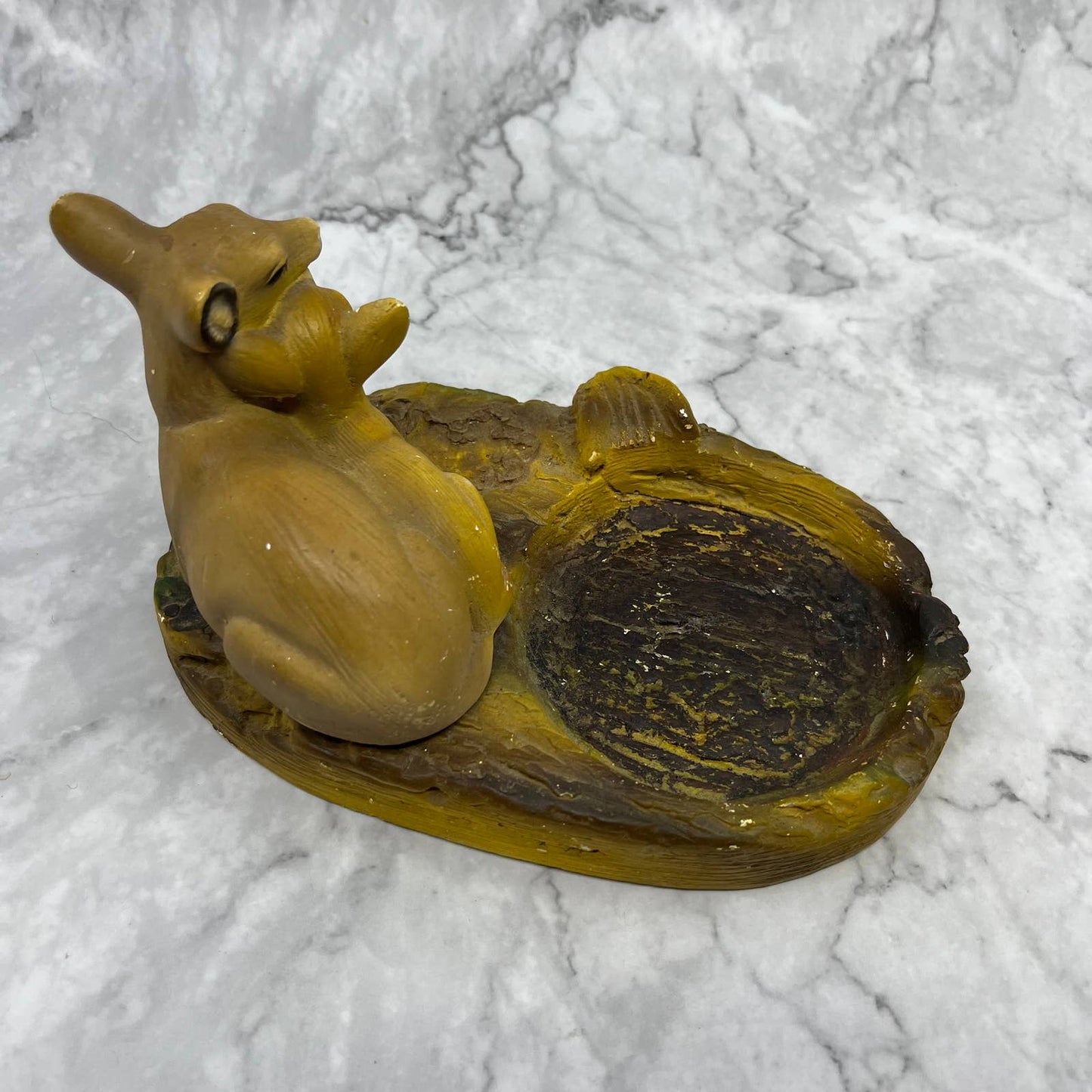 Vtg MCM Chalkware Resting Doe & Fawn Deer Change Tray Ashtray Painted 7x4 TE2