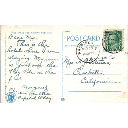 Grace Dodge Hotel 1924 Washington D.C. Original Postcard TK1-P2