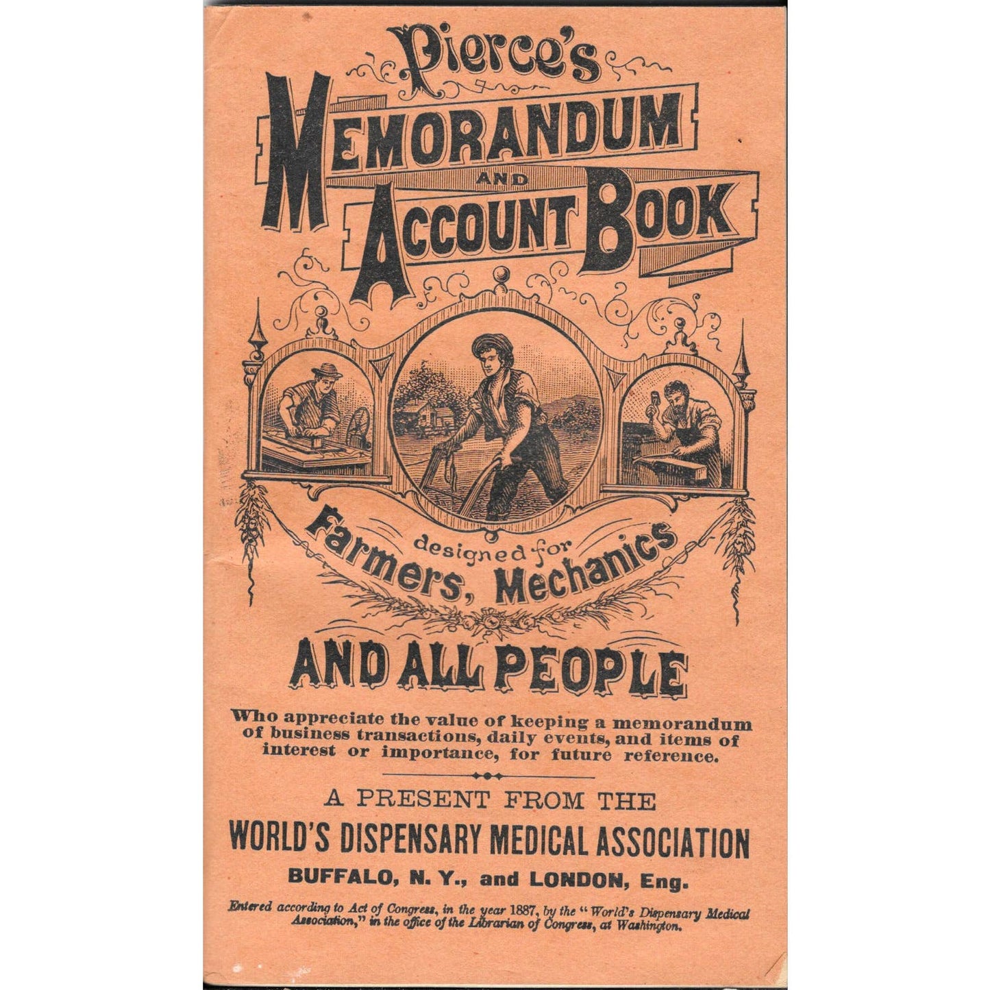 1887 UNUSED Pierces Quack Medicine Account Book Buffalo NY Calendar Memo TJ7