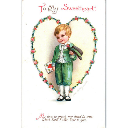 Ellen Clapsaddle Valentines Boy in Green Suit c1910 Original Postcard TK1-28