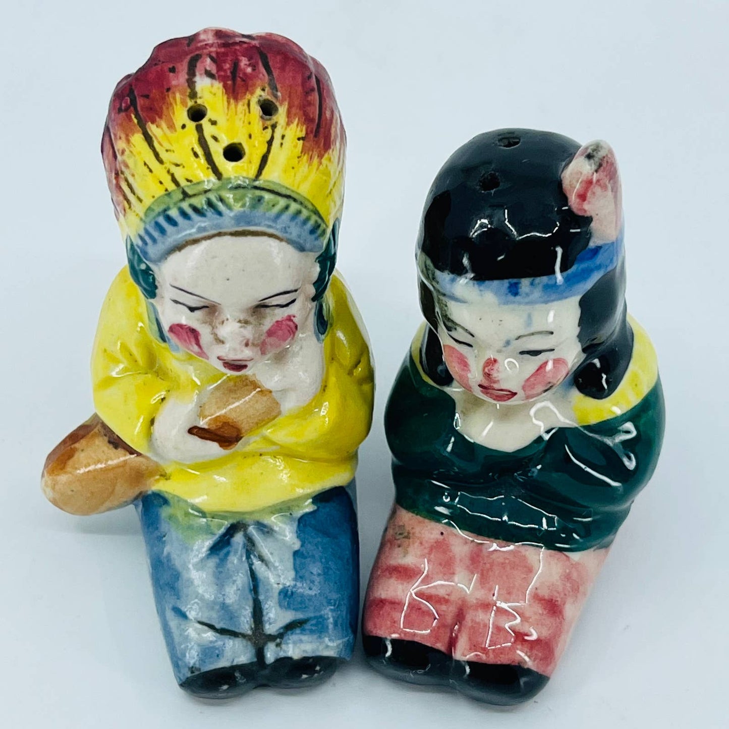 VTG 1950s Indian Native American Chief Man and Woman Salt & Pepper Porcelain TB5