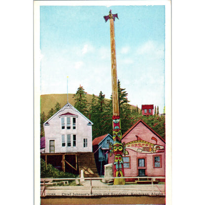 Ka-Juk Chief Johnson's Totem and Residence Alaska Original Postcard P2-6