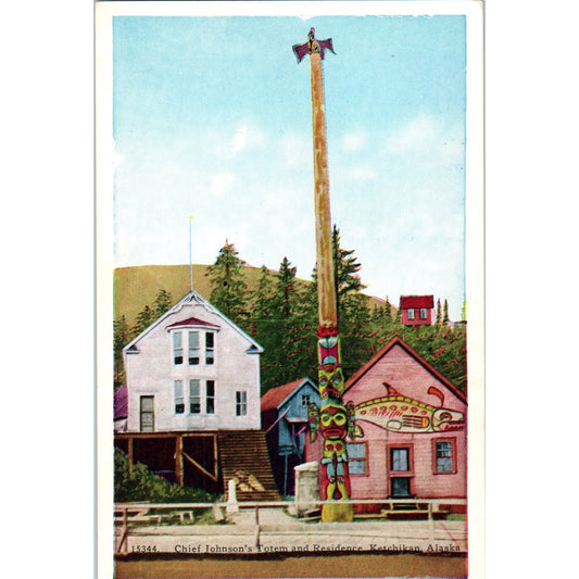 Ka-Juk Chief Johnson's Totem and Residence Alaska Original Postcard P2-6