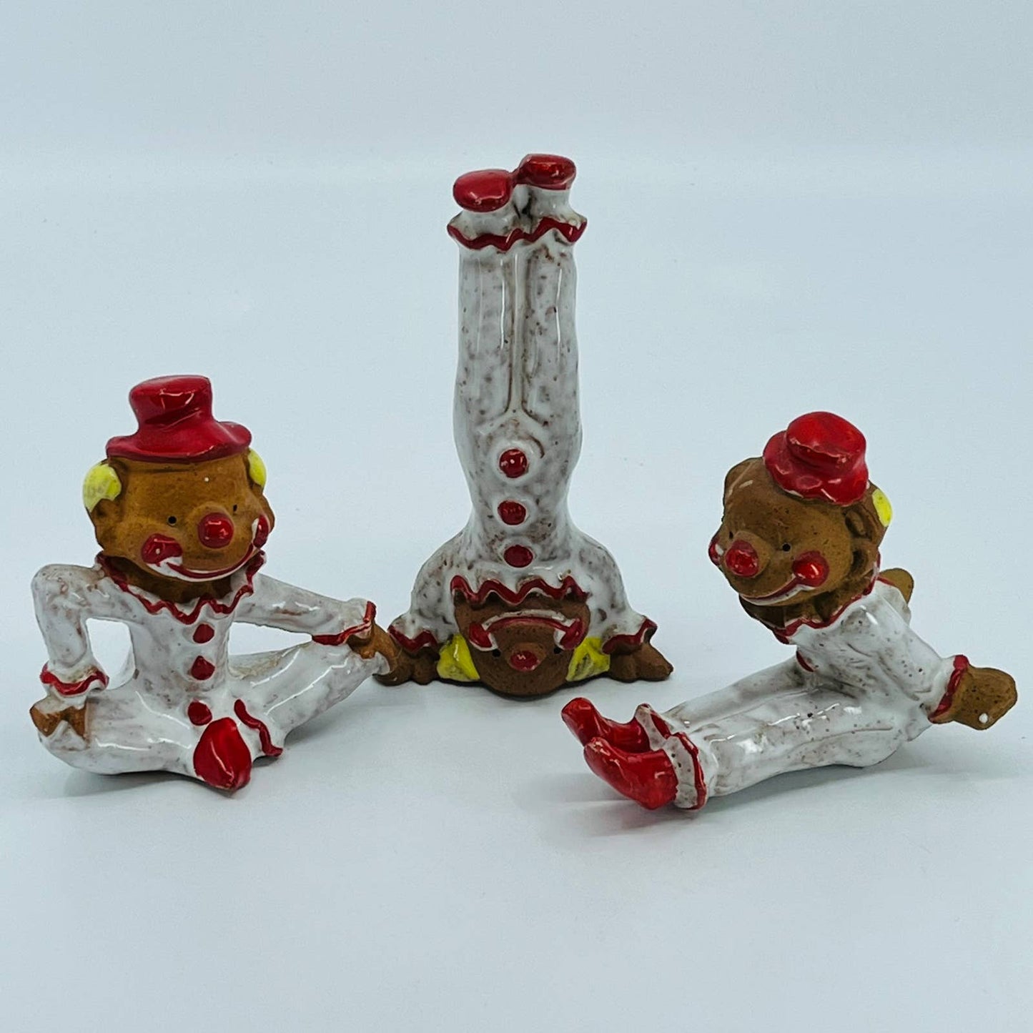 Vintage Clowns made by Napcoware, Red Clay Ceramic Clown Set of 3 Figurines SA4