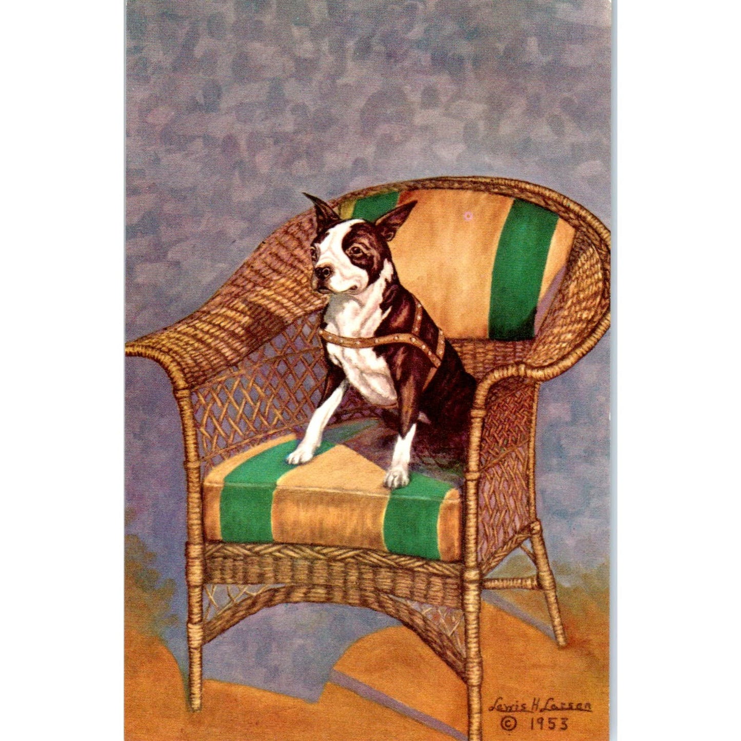 Lewis H. Larsen 1953 The Boston Terrier Painting Original Postcard TK1-27
