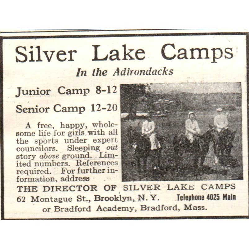 c1920 Harper's Ad - Silver Lake Camps for Girls in the Adirondacks NY  EA3-1
